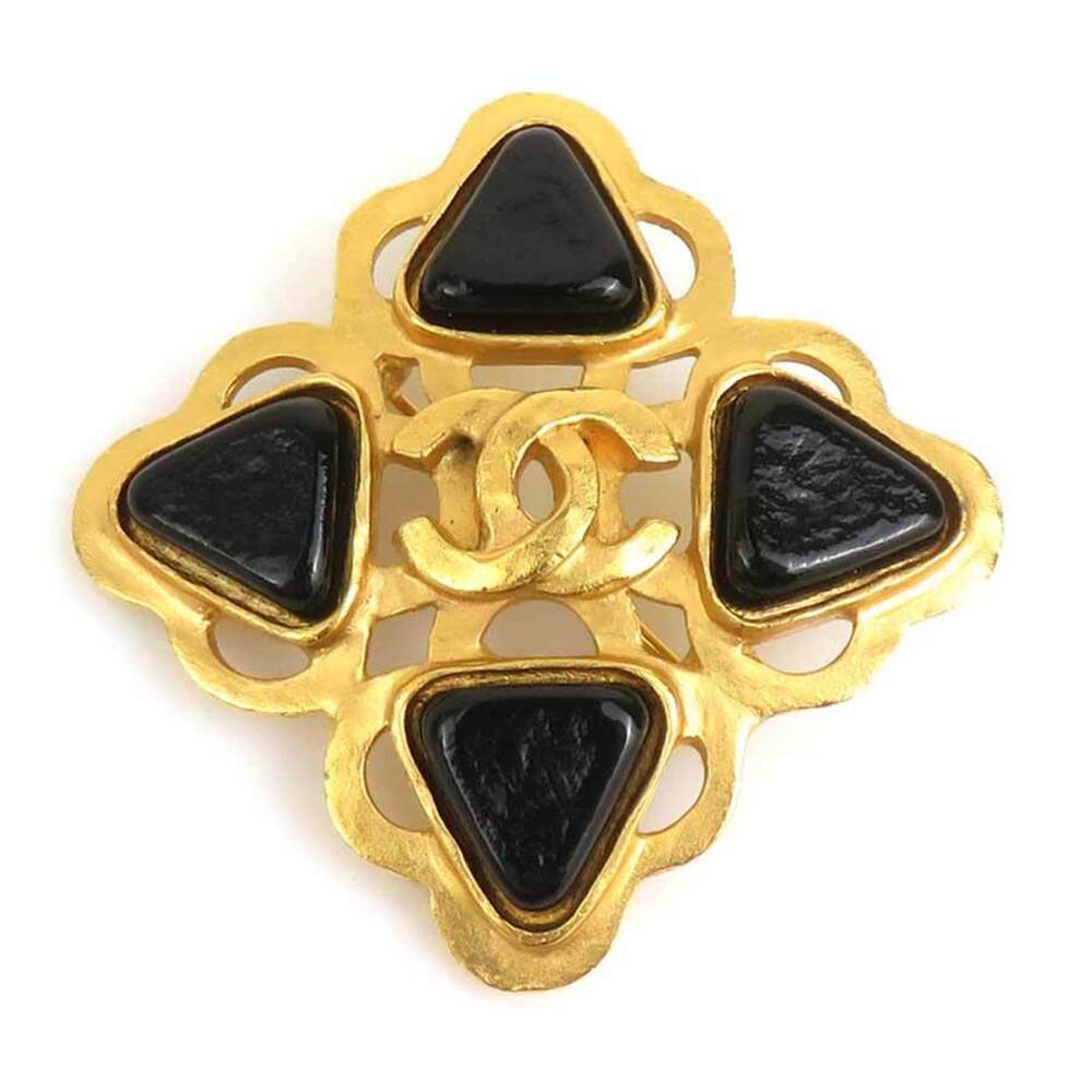 CHANEL Black Logo Brooch
